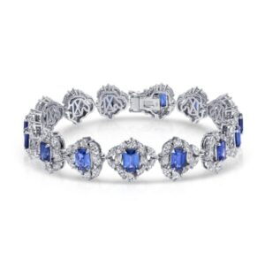 Emerald Cut Blue Sapphire and Diamond Bracelet