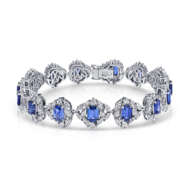 Emerald Cut Blue Sapphire and Diamond Bracelet