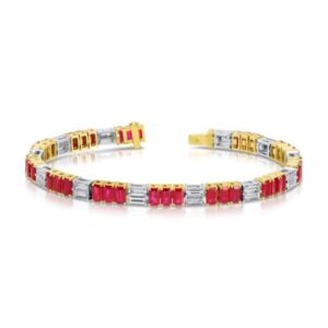 Emerald Cut Ruby and Baguette Cut Diamond Bracelet
