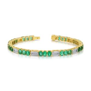 Emerald Cut Green Emerald and Emerald Cut Diamond Bracelet