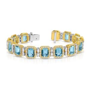 Emerald Cut Aquamarine and Emerald Cut Diamond Bracelet