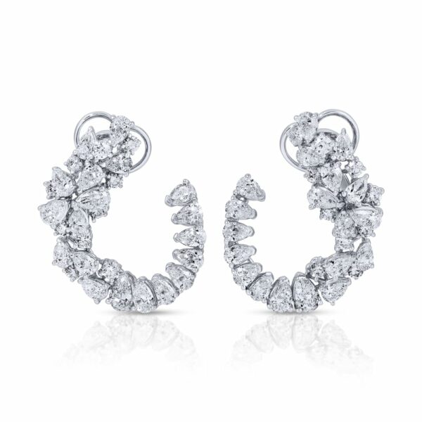 Pear and Round Cut Diamond Cluster Earrings