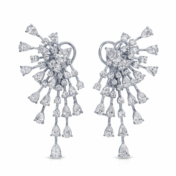 Pear and Round Cut Diamond Drop Earrings