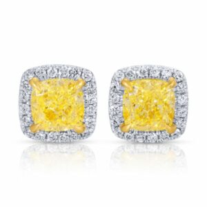 Cushion Cut Fancy Light Yellow Diamond Stud Earrings