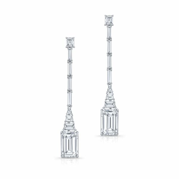 Emerald Cut and Trapezoid Diamond Drop Earrings