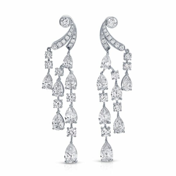 Round and Pear Shape Diamond Dangle Earrings