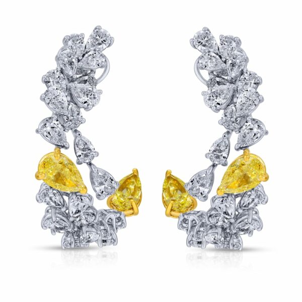 Pear Shape Fancy Light Yellow Diamond Loop Earrings
