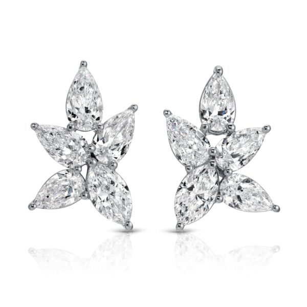 Pear and Marquise Cut Diamond Cluster Earrings