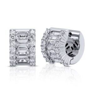 Emerald and Round Cut Diamond Huggie Earrings