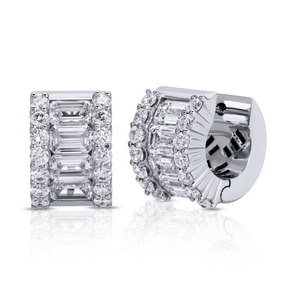 Emerald and Round Cut Diamond Huggie Earrings