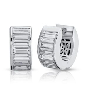 Channel Set Baguette Cut Diamond Huggie Earrings