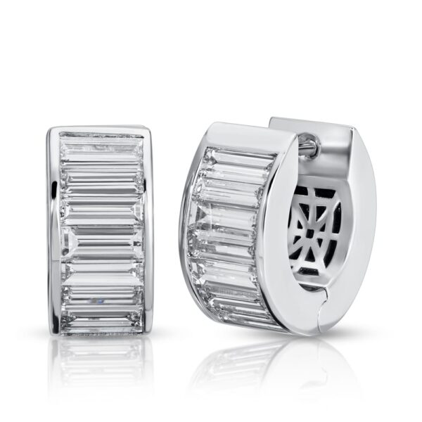 Channel Set Baguette Cut Diamond Huggie Earrings