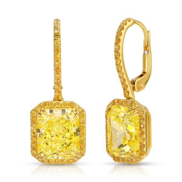 Fancy Yellow Radiant Cut Diamond Drop Earrings