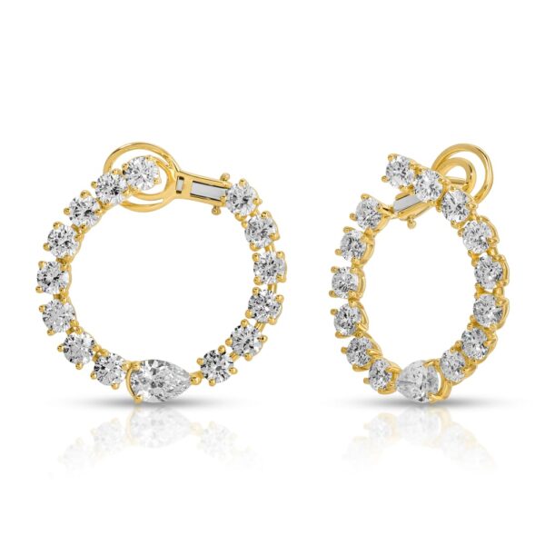 Pear and Round Cut Diamond Loop Earrings