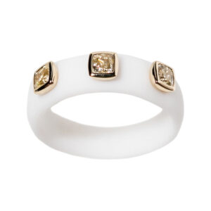 3 Stone Cushion Yellow Diamond Silicone Ring