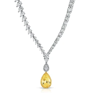 Pear Shape Yellow Diamond with Round and Pear Cut Diamond Necklace