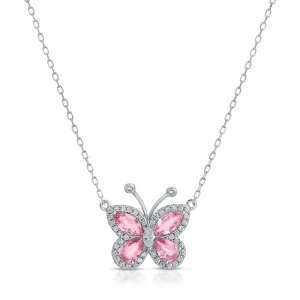 Pink Sapphire and Diamond Butterfly Pendant